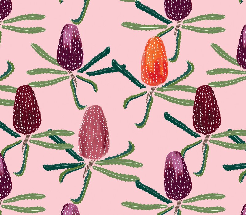 australian botanical bright dot pink