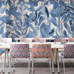 native waltz concept wallpaper and chair upholstery