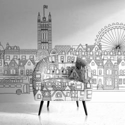 hand drawn cities concept wallpaper upholstery  