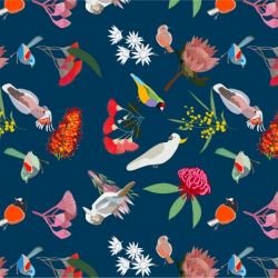 native fauna bright birds floral blue