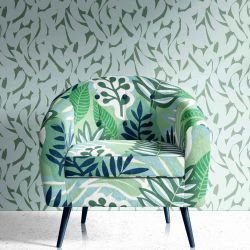 coastal concept wallpaper and upholstery chair
