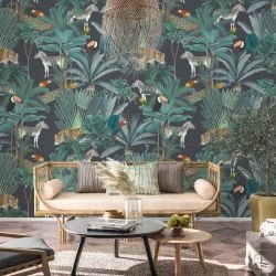 jungle chic concept wallpaper lounge room