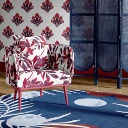 beachside blossoms concept rug chair upholstery and wallpaper