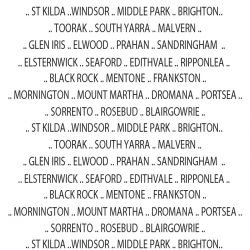 tram scrolls southside suburbs black font