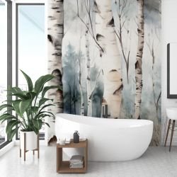 birch forest concept bathroom mural