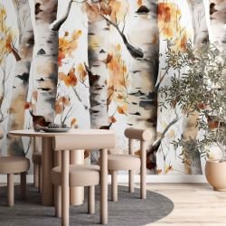 birch forest concept dining wallpaper