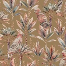 textured tropics parrots and palms warm brown