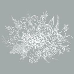 flower doodles mural  banksia bunch grey white reverse