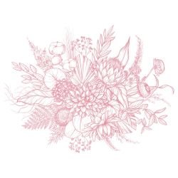 flower doodles mural  banksia bunch pink white
