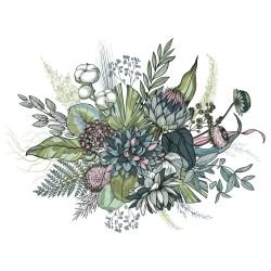 flower doodles mural banksia bunch greenery