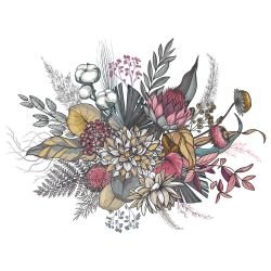 flower doodles mural banksia bunch vintage