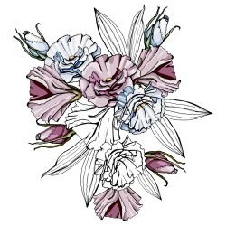 flower doodles mural blossoming art purple blue