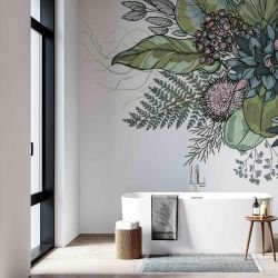 flower doodles mural concept banksia bunch bathroom