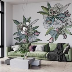 flower doodles mural concept native peonies