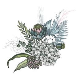 flower doodles mural faded posy greenery