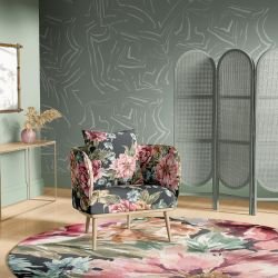 lost in the tropics concept armchair rug and wallpaper
