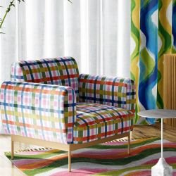 painted parade concept armchair upholstery  curtain and rug