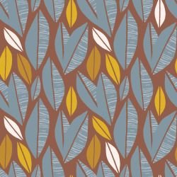pattern pop linocut leaflet blue brown 