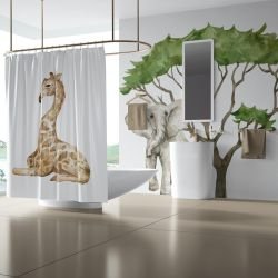 watercolour wildlings concept bathroom mural and shower curtain